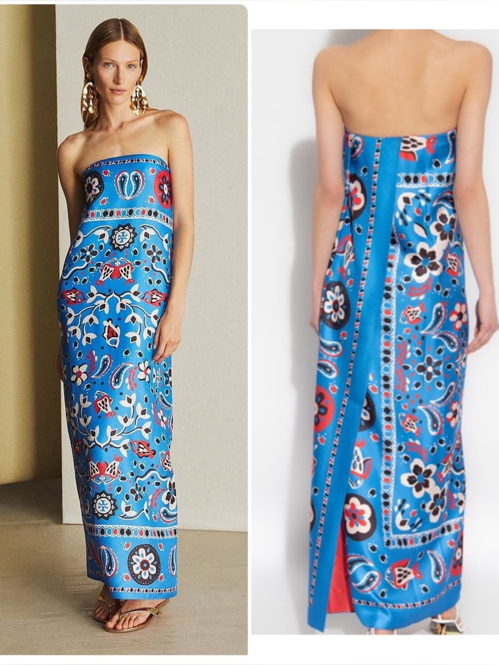 Tory Burch Strapless Silk Twill Maxi Dress